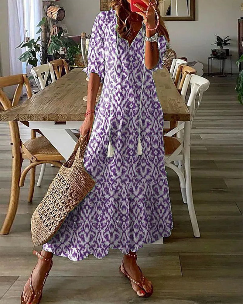 THE ELINA | PRINTED V-NECK MAXI