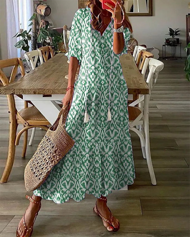THE ELINA | PRINTED V-NECK MAXI