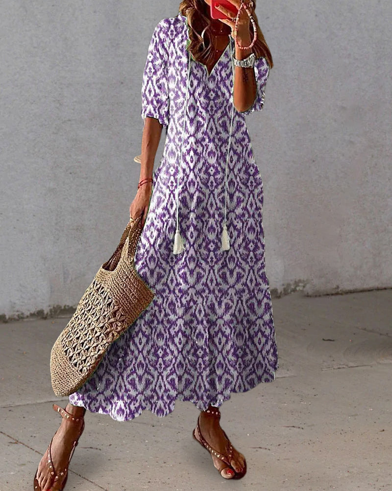 THE ELINA | PRINTED V-NECK MAXI