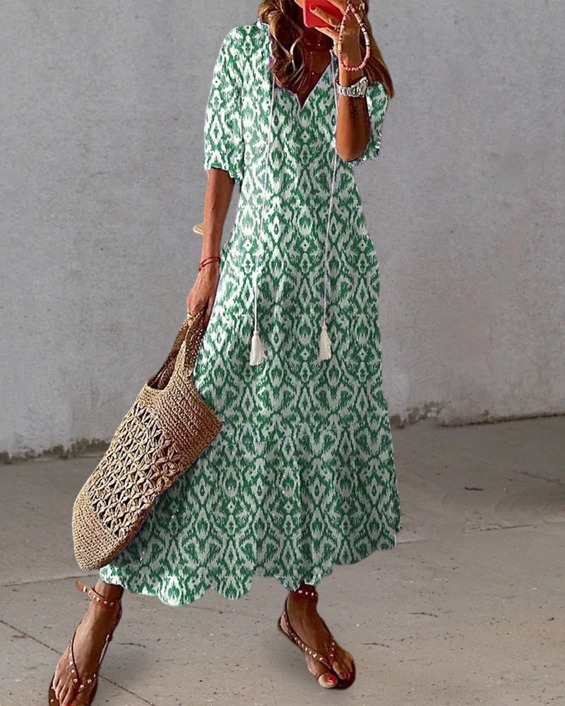 THE ELINA | PRINTED V-NECK MAXI
