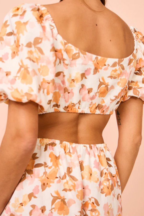THE CHARLENE | PUFF SLEEVES PLEATED WAIST BACK LONG SKIRT