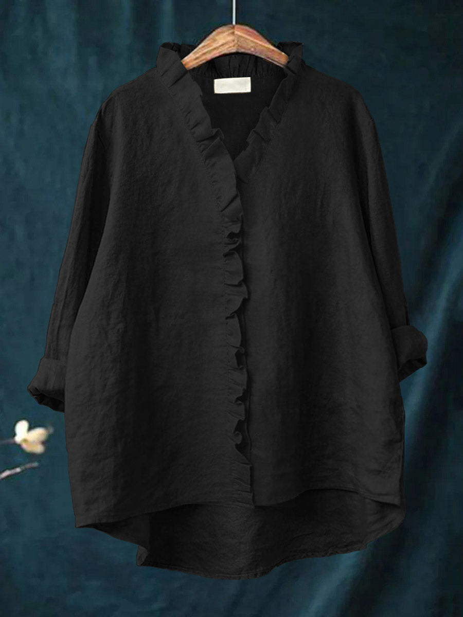 THE MARIBEL | COTTON-LINEN RUFFLE SHIRT