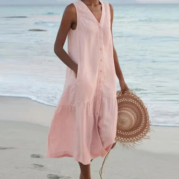 THE ELANORA | SLEEVELESS LINEN SHIRT DRESS