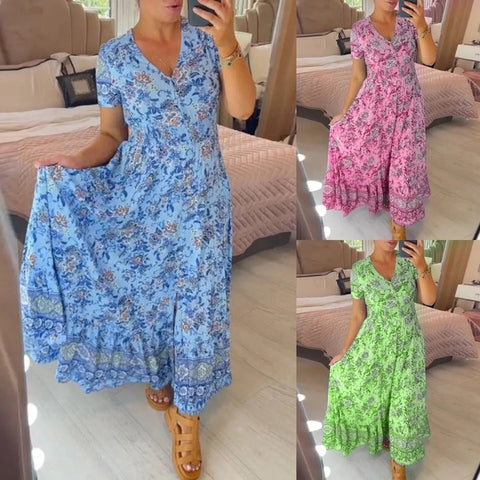 THE WIBIA | FLORAL V-NECK FLOW DRESS