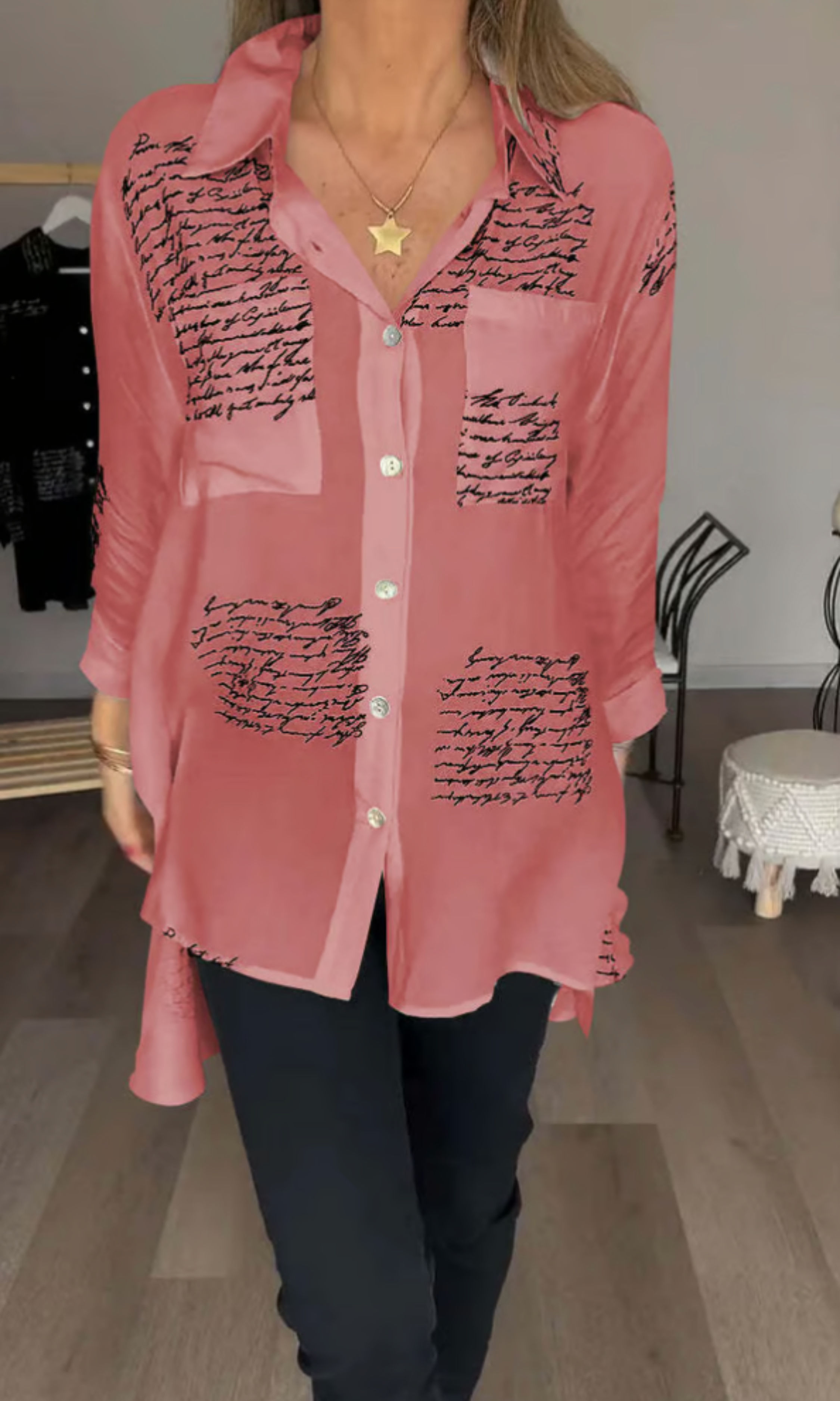 THE MAIKA | LETTER PRINT LAPEL SHIRT