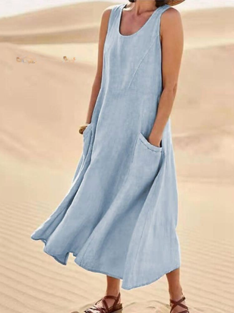 THE SUNMARÉ | LINEN COTTON SLEEVELESS MAXI DRESS