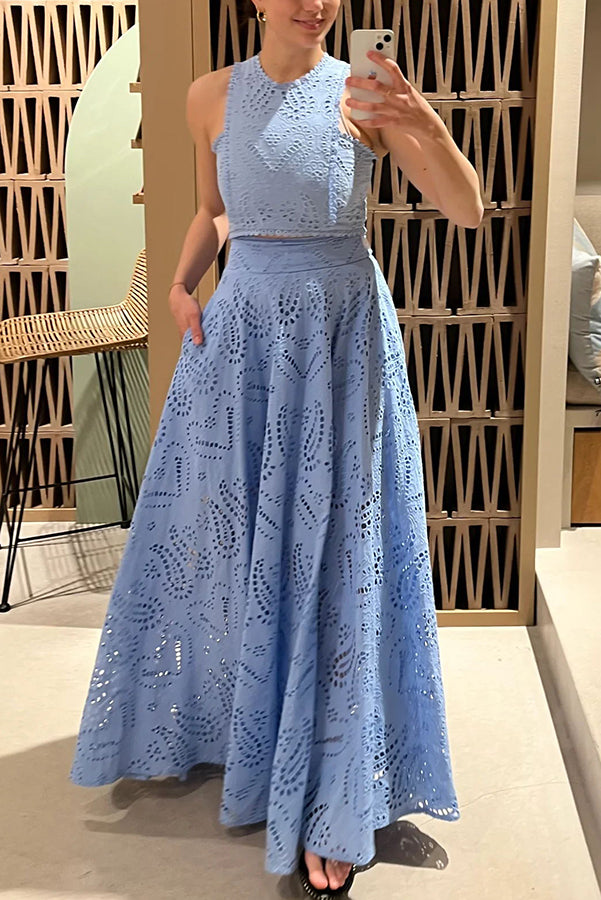 THE AURELIA | LACE CUTOUT SLIT MAXI SKIRT SET