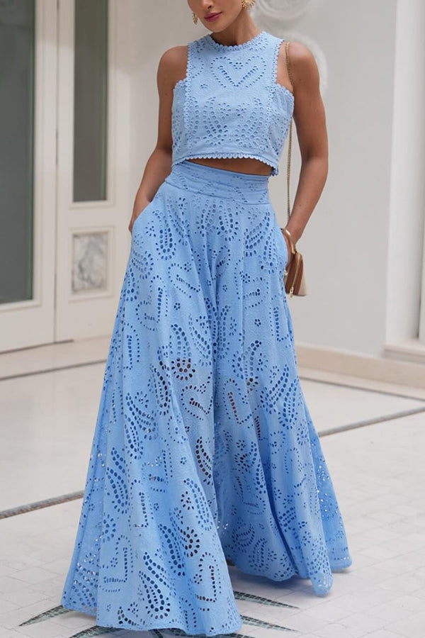 THE AURELIA | LACE CUTOUT SLIT MAXI SKIRT SET