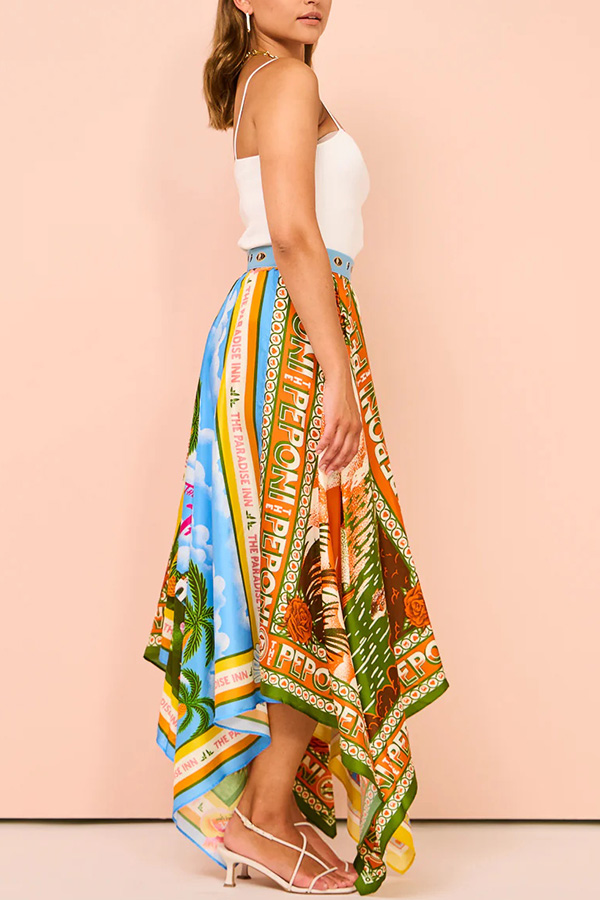 THE KRISTA | SATIN ELASTIC WAIST IRREGULAR HEM MAXI SKIRT