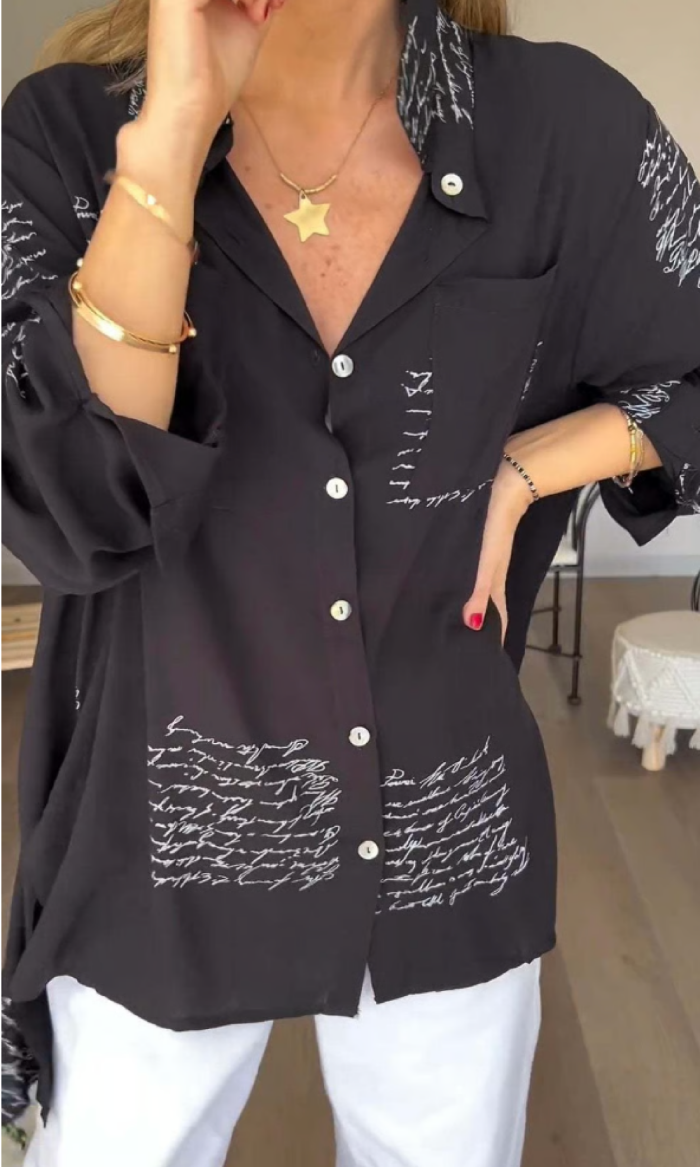 THE MAIKA | LETTER PRINT LAPEL SHIRT