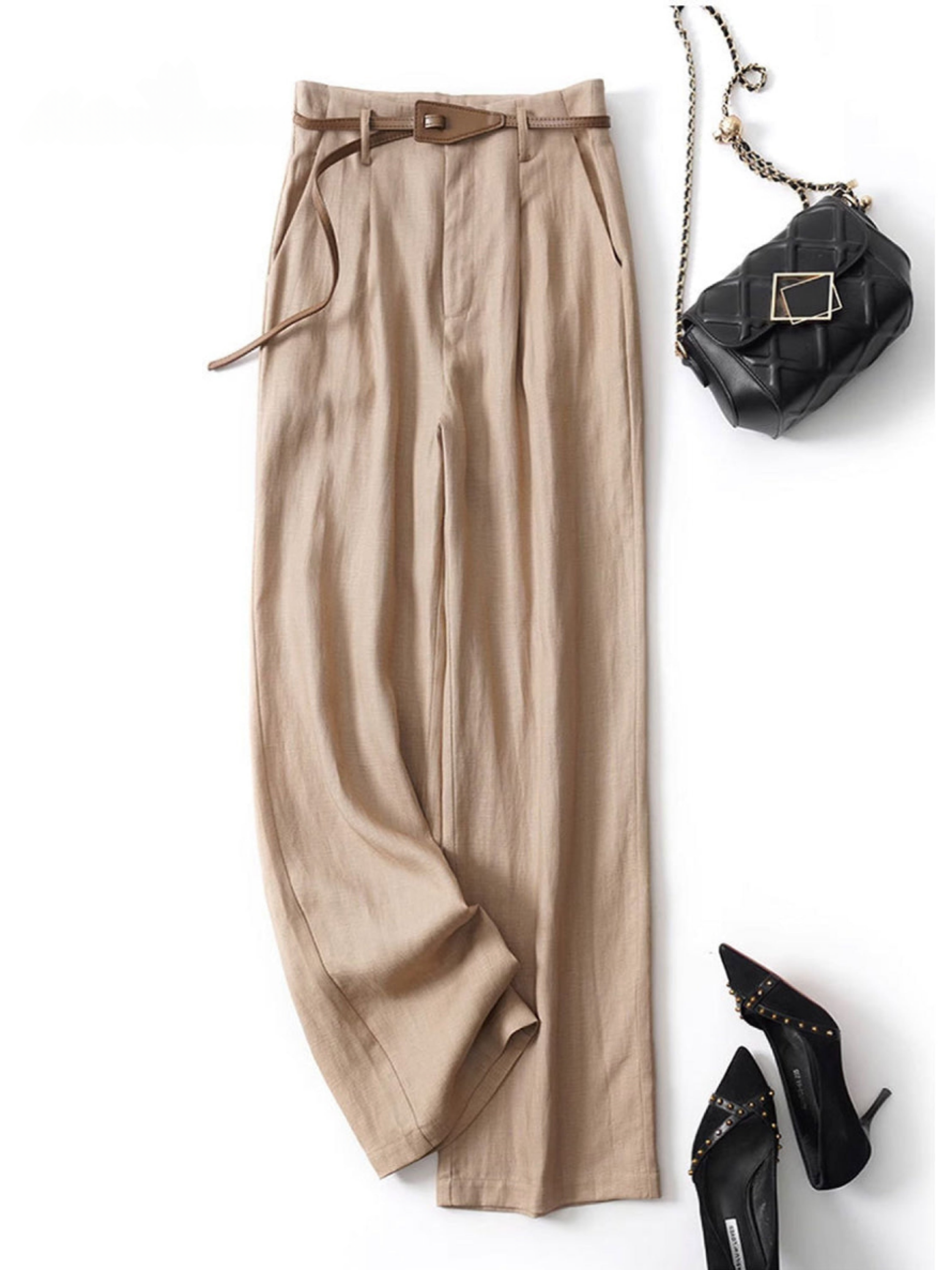 THE MARIVELLE | JACQUARD TENCEL-LINEN WIDE-LEG PANTS (BELT INCLUDED)