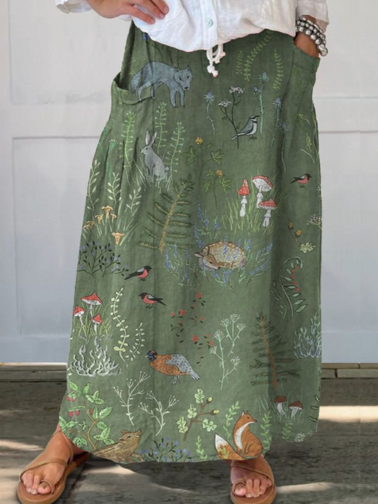 THE WOODHAVEN | PRINTED LINEN POCKET SKIRT