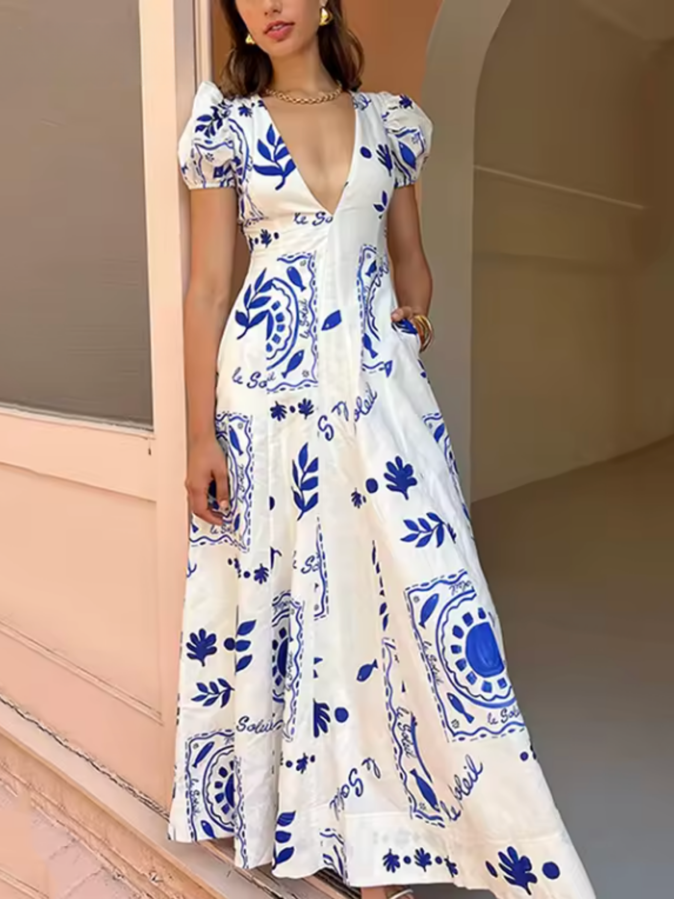 THE ZAREEN | PRINTED LINEN PUFF SLEEVE MAXI DRESS