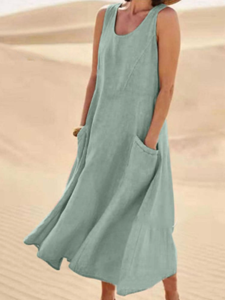 THE SUNMARÉ | LINEN COTTON SLEEVELESS MAXI DRESS