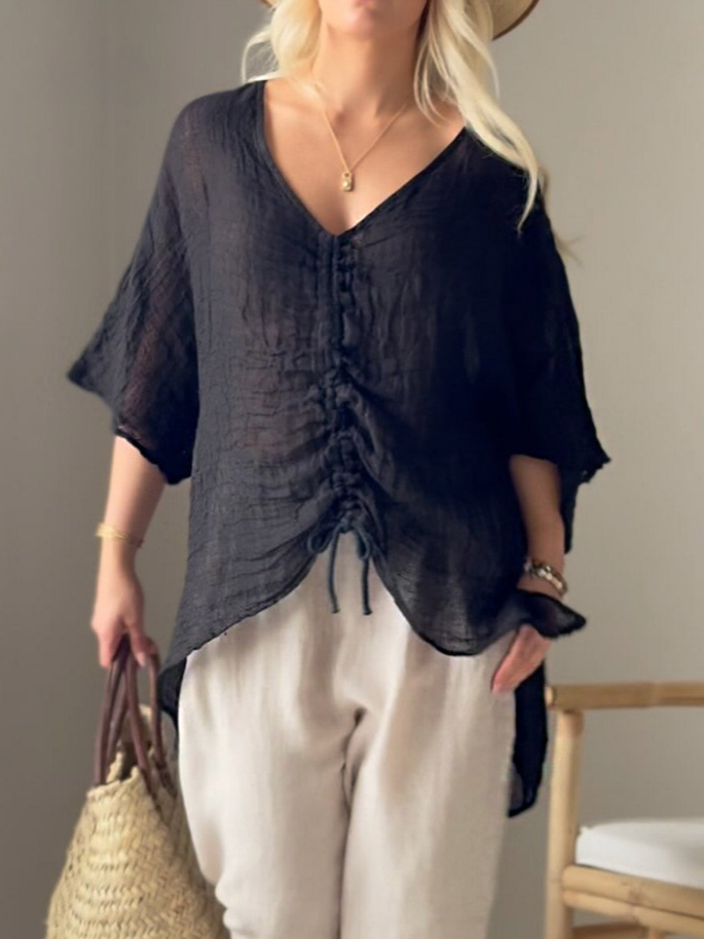 THE MARISE | DRAWSTRING COTTON BLOUSE
