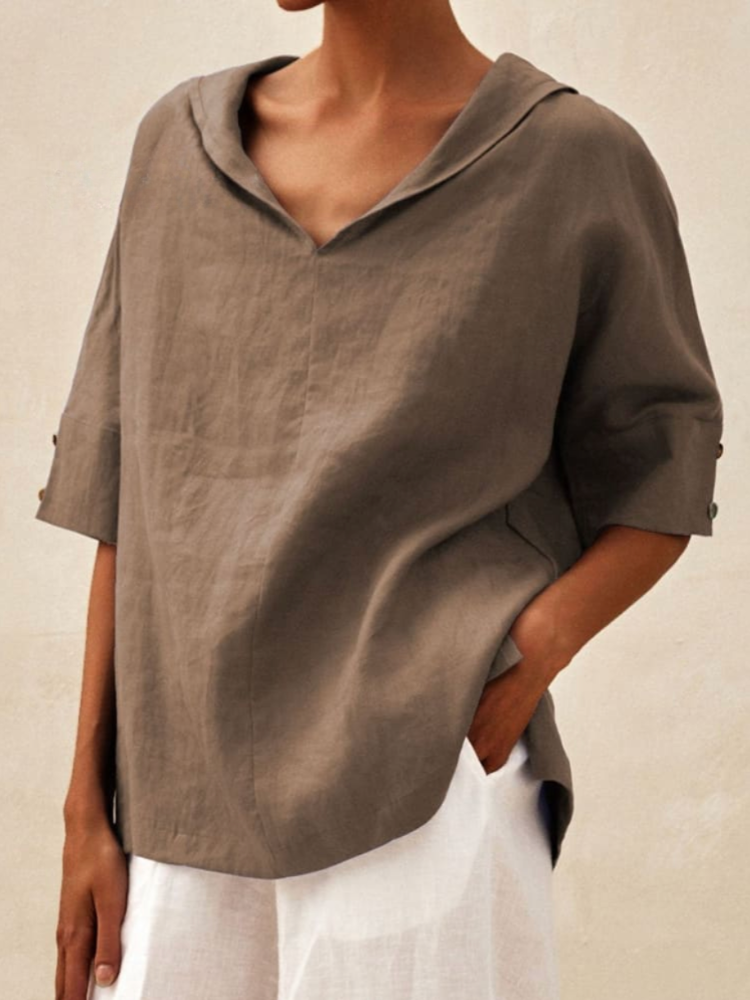 THE LUNARA | CASUAL LINEN V-NECK BLOUSE