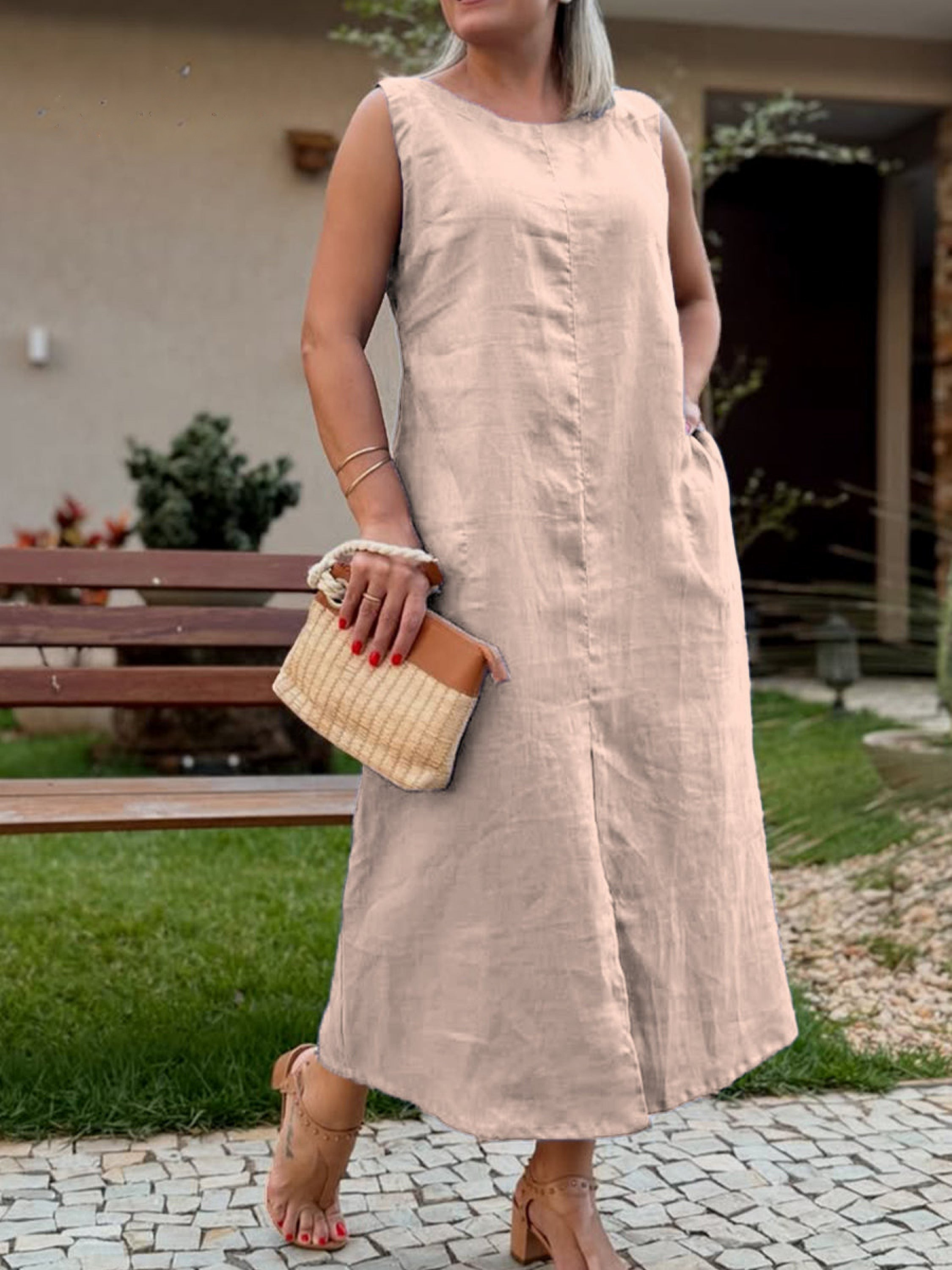 THE AVIRA | COTTON-LINEN SLEEVELESS DRESS