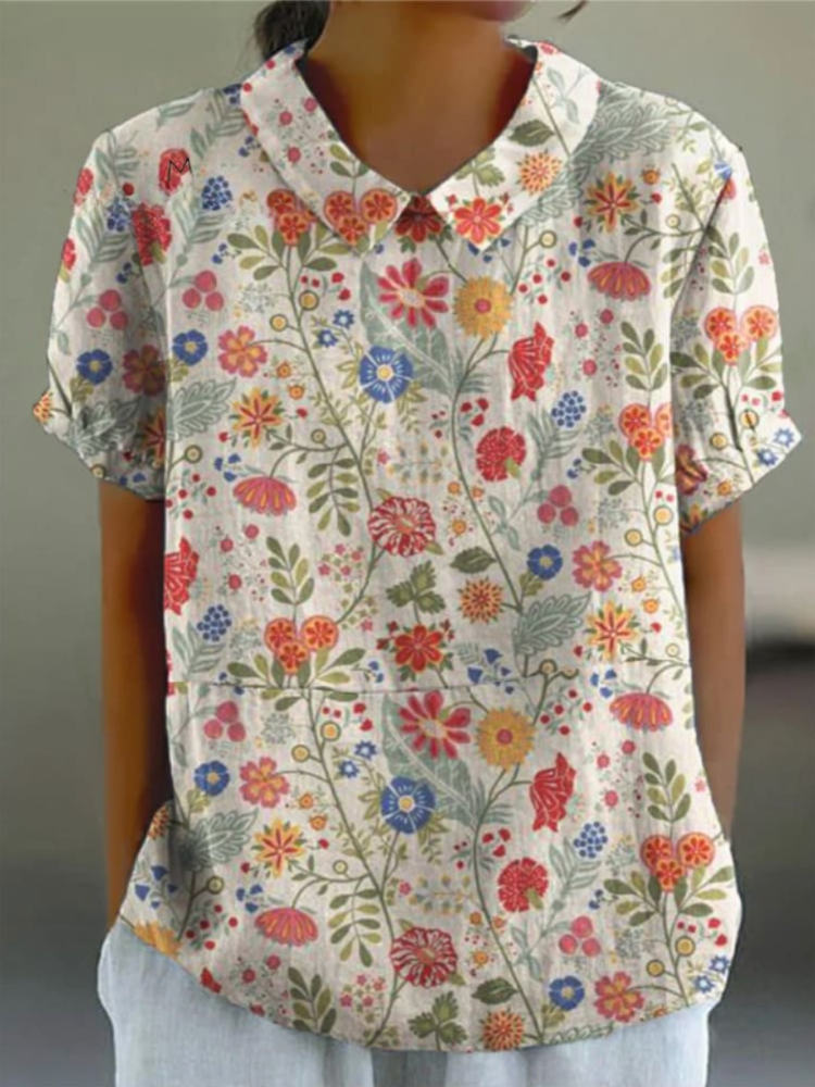 THE LORETTA | FLORAL ART PRINT LINEN SHIRT