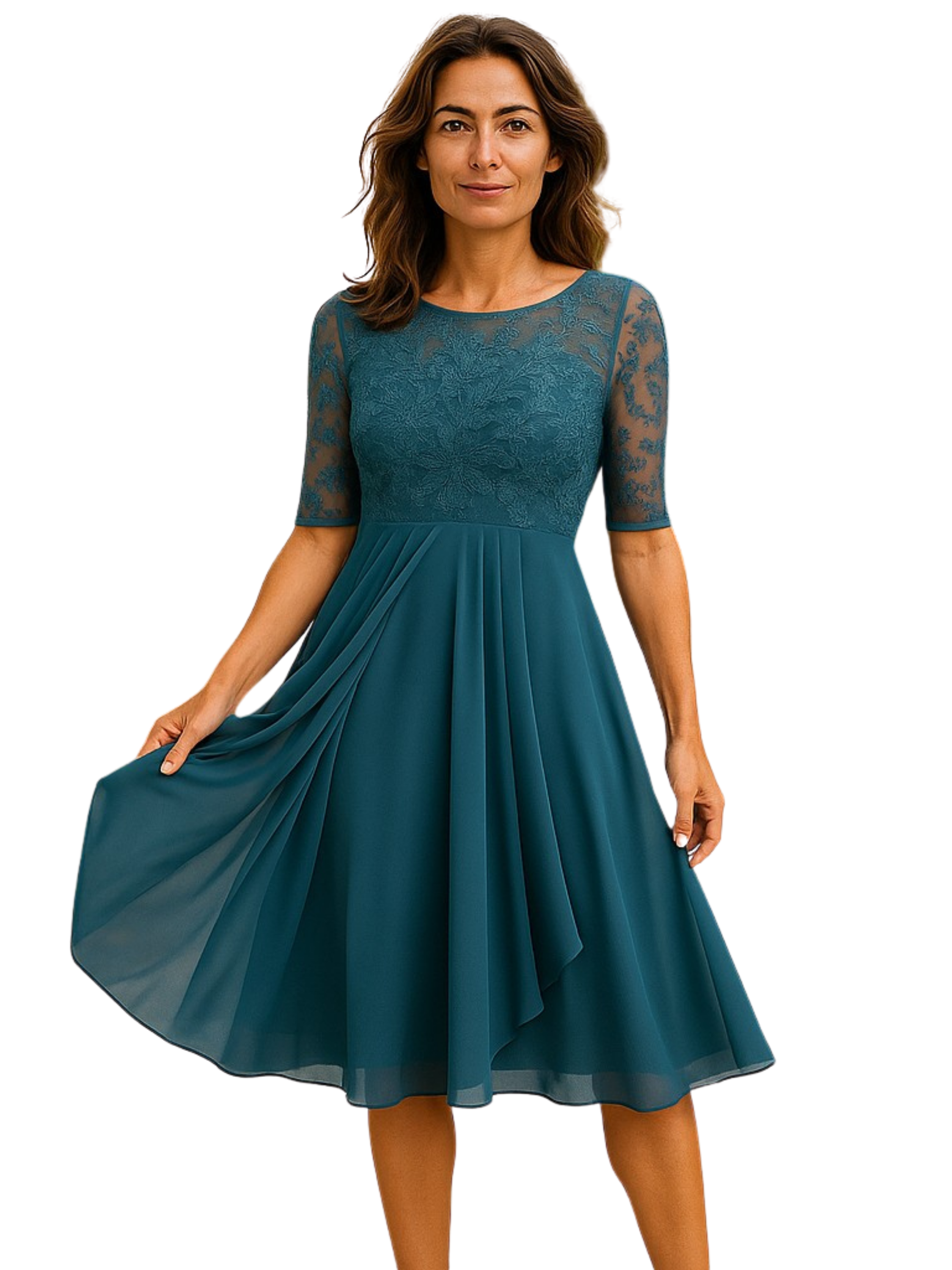 THE MARTYNA | LACE-SLEEVE ELEGANT MIDI DRESS