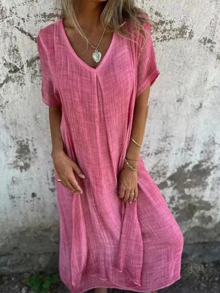 THE MIRELLE | V-NECK COTTON-LINEN DRESS