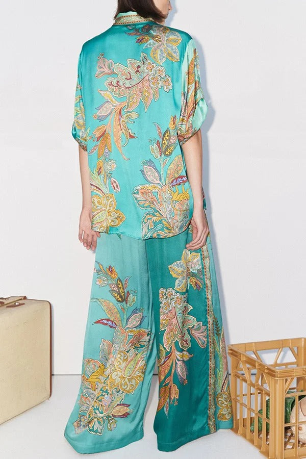THE ANAIS | SATIN ELASTIC WAIST POCKET WIDE LEG PANTS