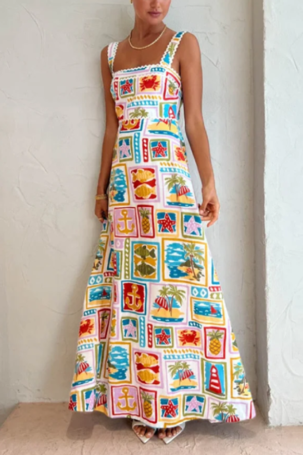 THE NINA | WAVY EDGE SLING MAXI DRESS