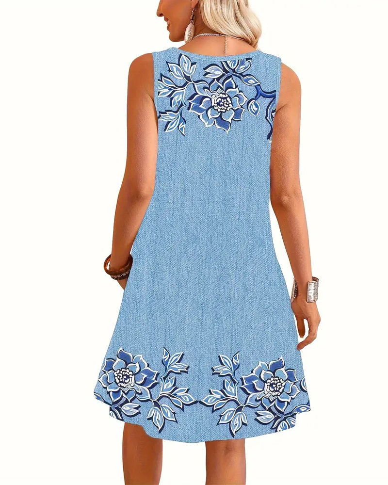 THE DELAVEA | SLEEVELESS DENIM-LOOK DRESS