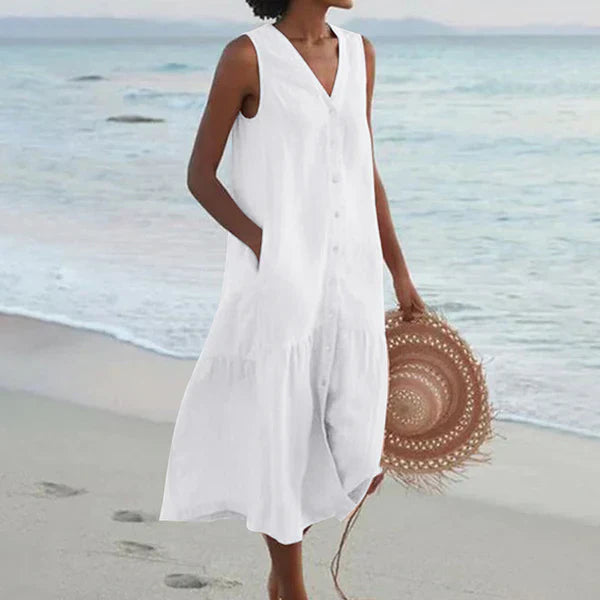THE ELANORA | SLEEVELESS LINEN SHIRT DRESS