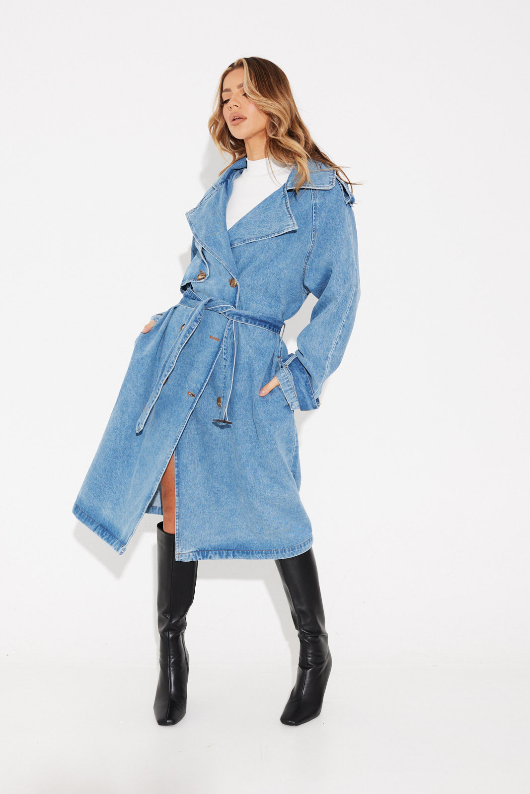 THE ASHLEY | TRENCH COAT BLUE DENIM