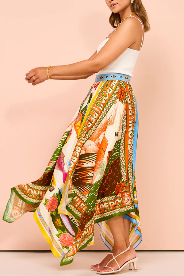 THE KRISTA | SATIN ELASTIC WAIST IRREGULAR HEM MAXI SKIRT