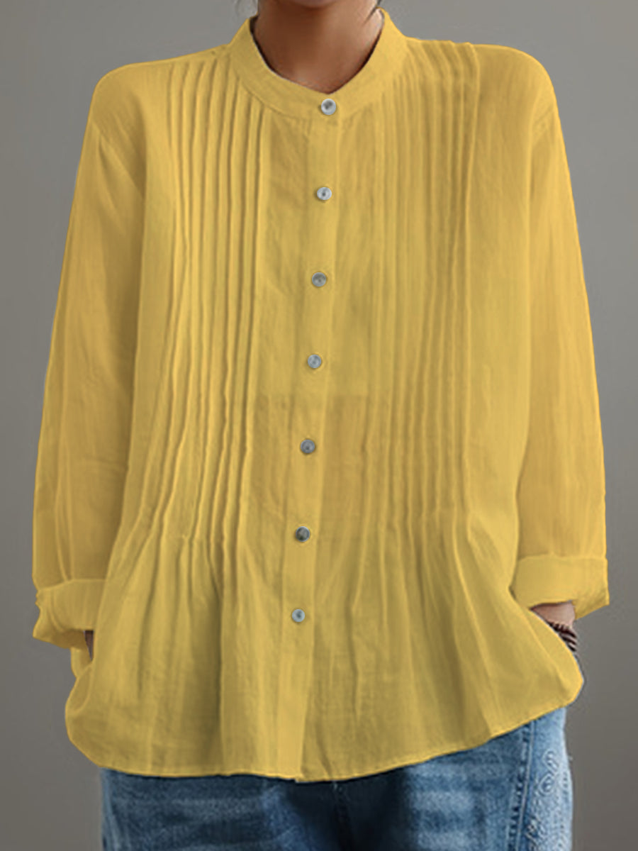 THE LYRA | PLEATED COTTON-LINEN BLOUSE