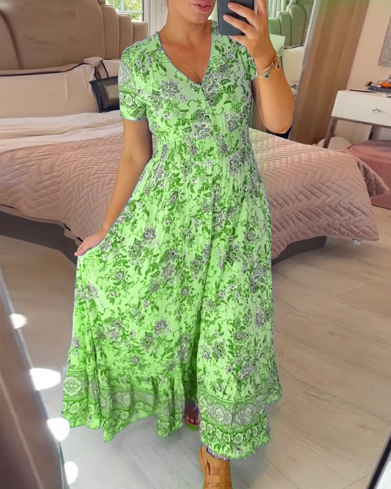 THE WIBIA | FLORAL V-NECK FLOW DRESS