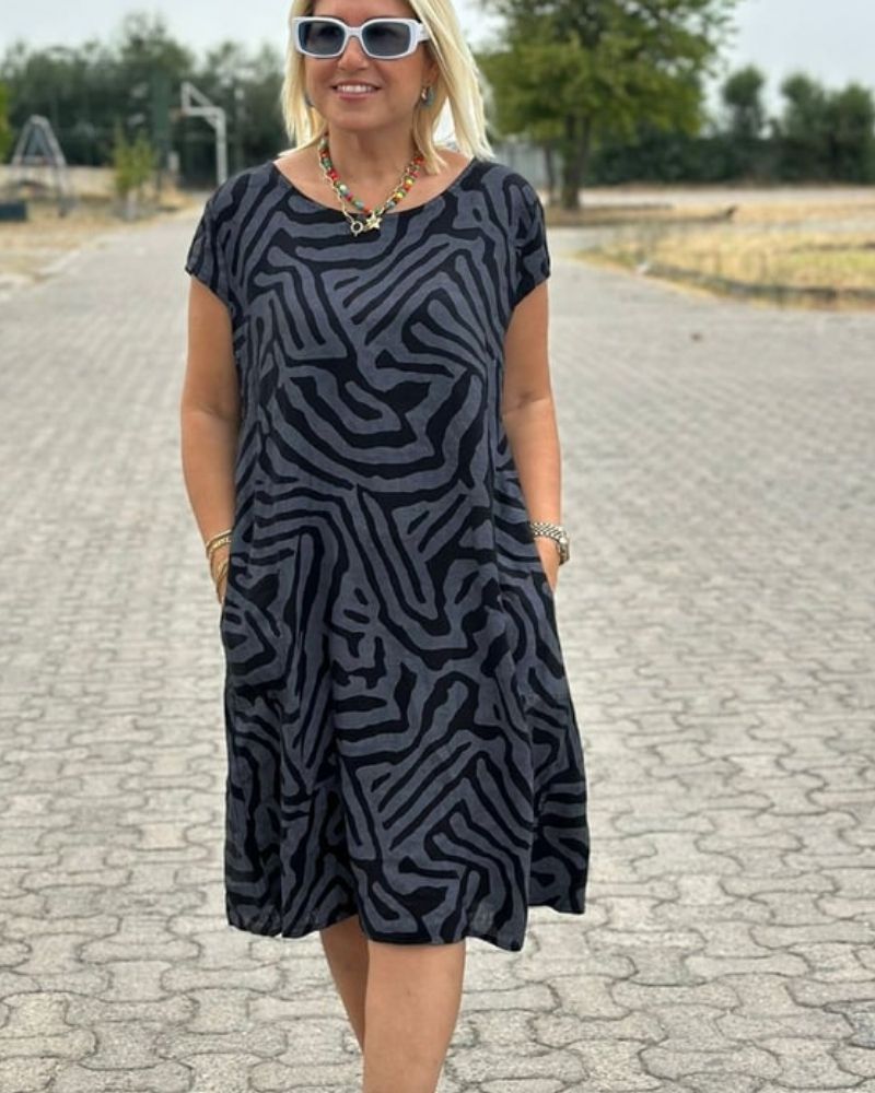 NELORA | PRINTED ROUND-NECK SUMMER DRESS