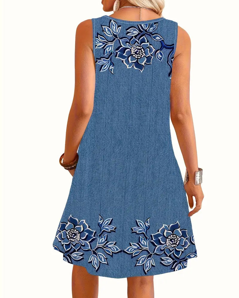 THE DELAVEA | SLEEVELESS DENIM-LOOK DRESS