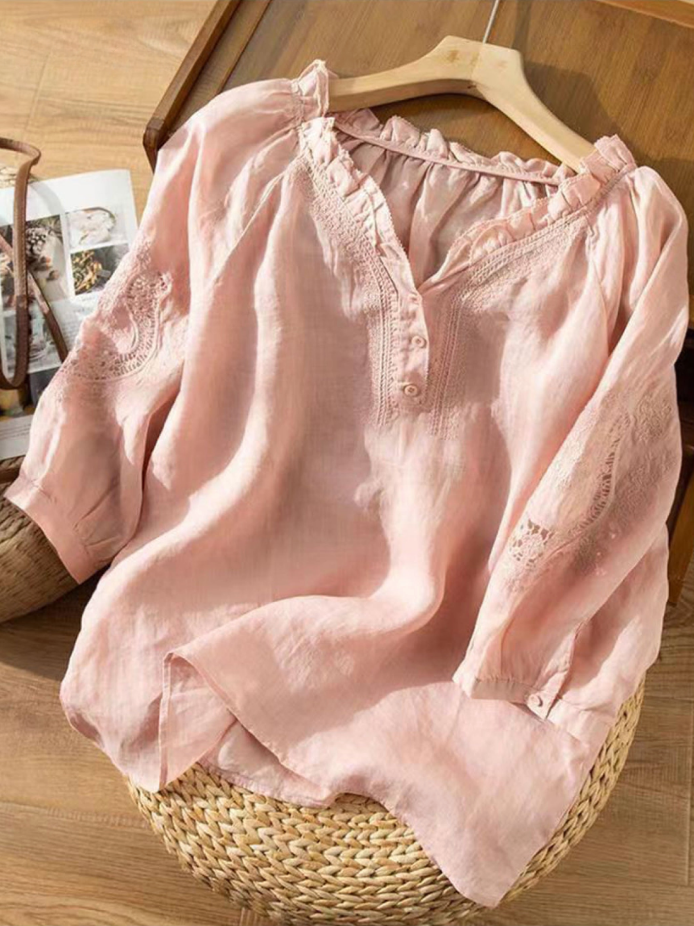 THE AMARA | EMBROIDERED COTTON-LINEN BLOUSE
