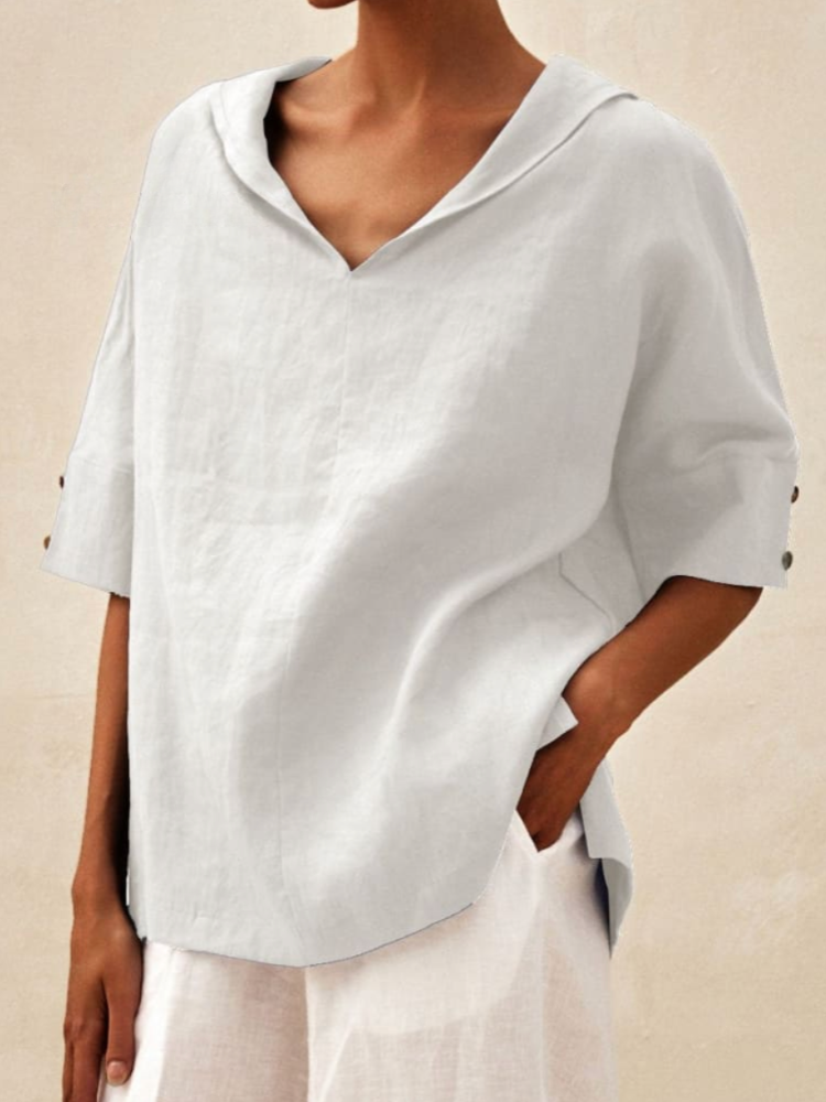 THE LUNARA | CASUAL LINEN V-NECK BLOUSE