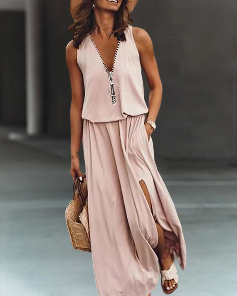 THE EVELYN | ZIP SLIT MIDI DRESS