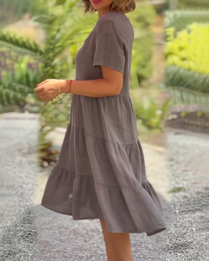 THE LIVANA | V-NECK COTTON-LINEN DRESS