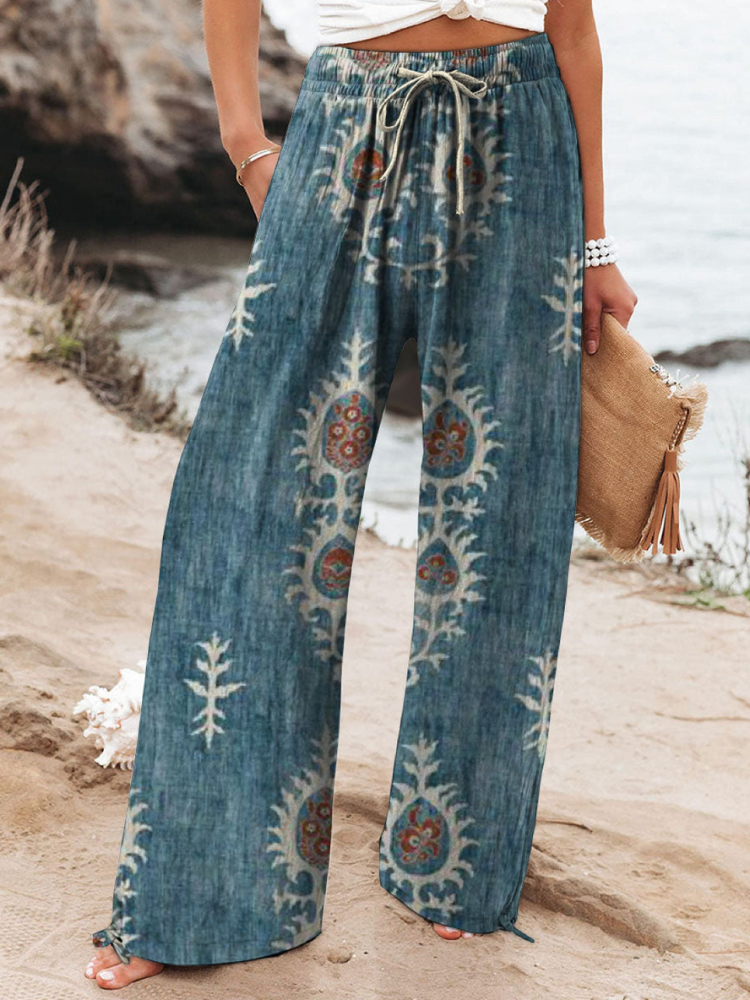 THE ZAYLA | VINTAGE FLORAL ART PRINT COTTON PANTS