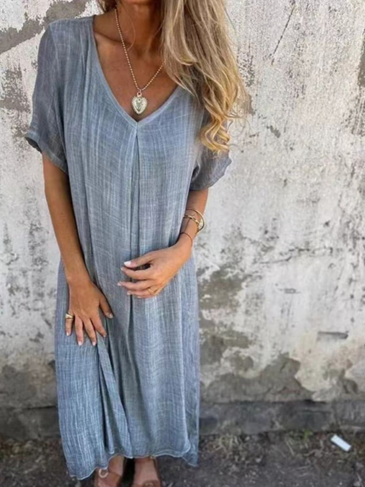 THE MIRELLE | V-NECK COTTON-LINEN DRESS