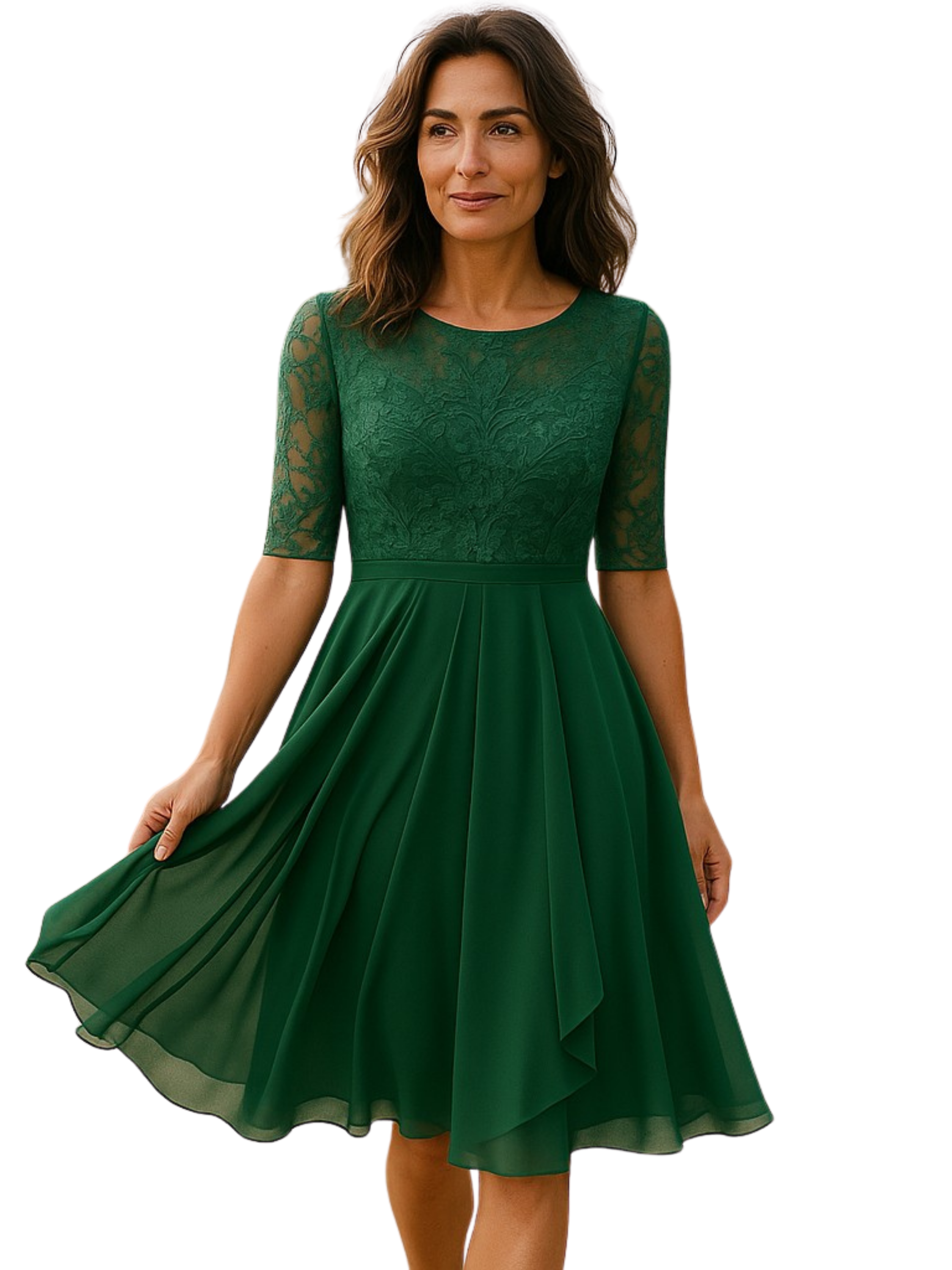 THE MARTYNA | LACE-SLEEVE ELEGANT MIDI DRESS