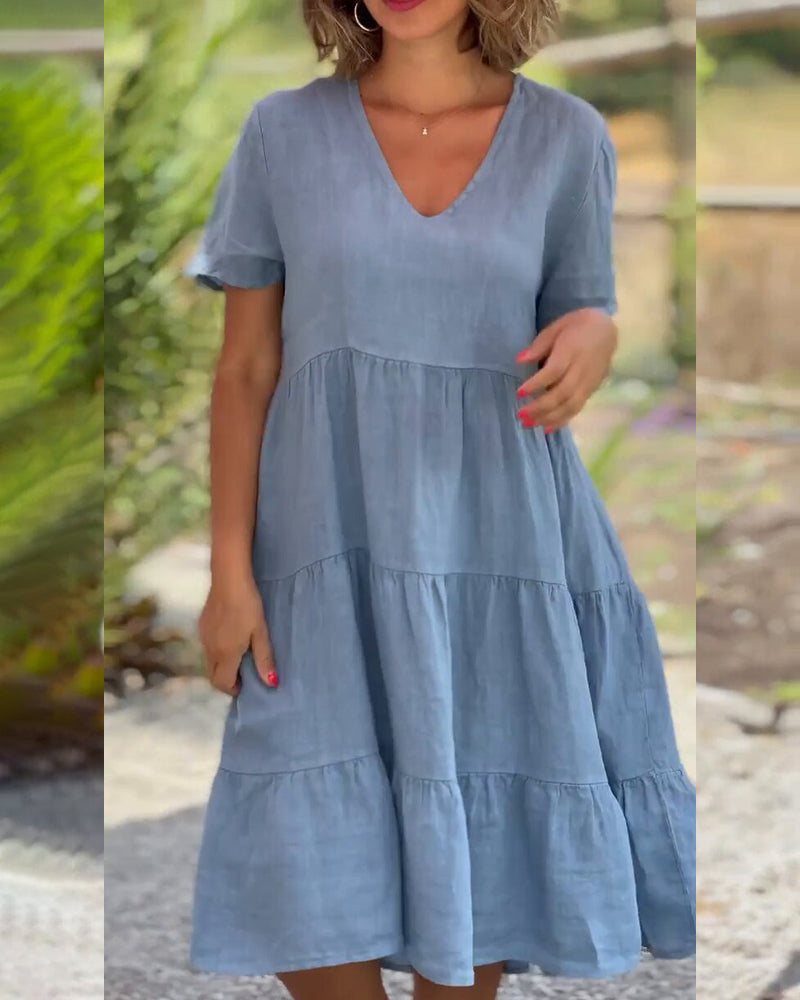 THE LIVANA | V-NECK COTTON-LINEN DRESS