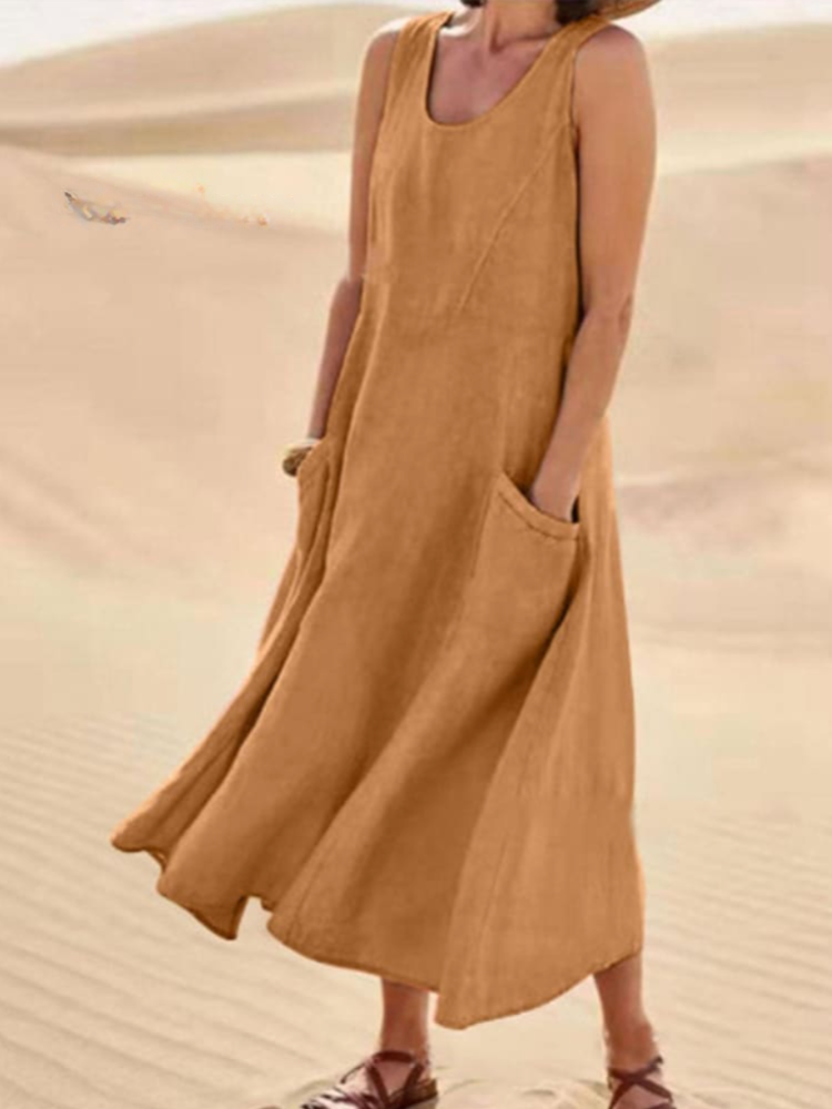 THE SUNMARÉ | LINEN COTTON SLEEVELESS MAXI DRESS