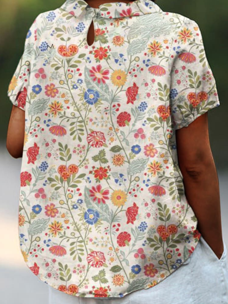 THE LORETTA | FLORAL ART PRINT LINEN SHIRT