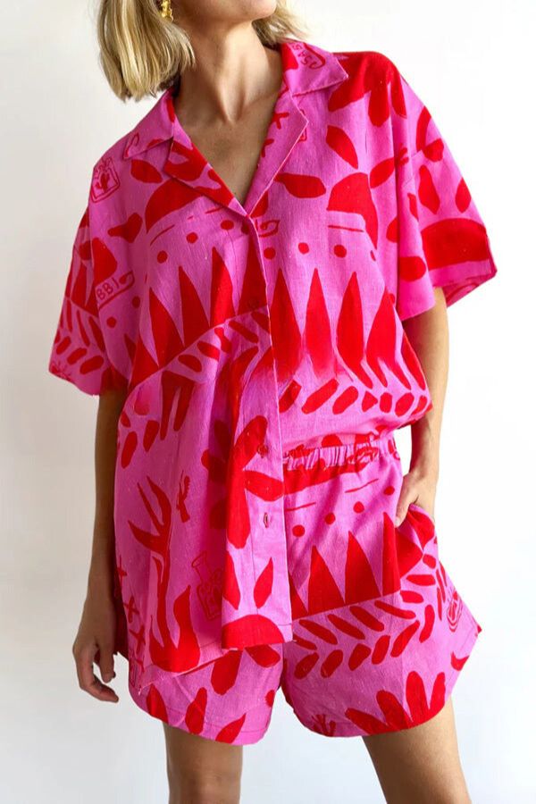 THE JEAN | PRINTED POCKET SHIRT AND ELASTIC WAIST SHORTS SET