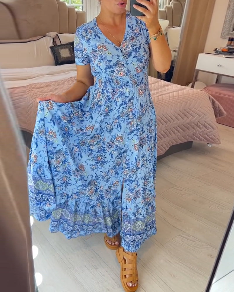THE WIBIA | FLORAL V-NECK FLOW DRESS
