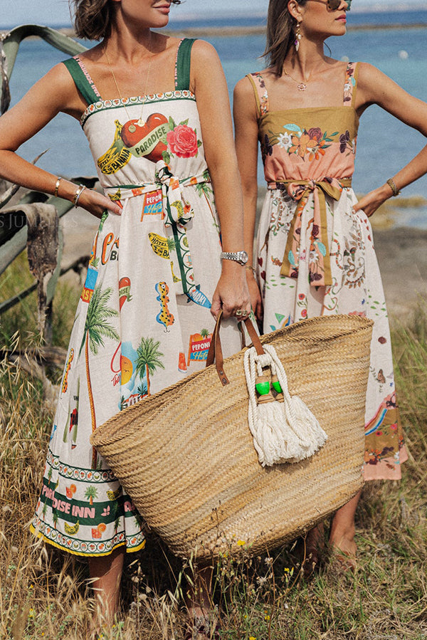 THE WANDA | LINEN SMOCKED BELT MIDI DRESS