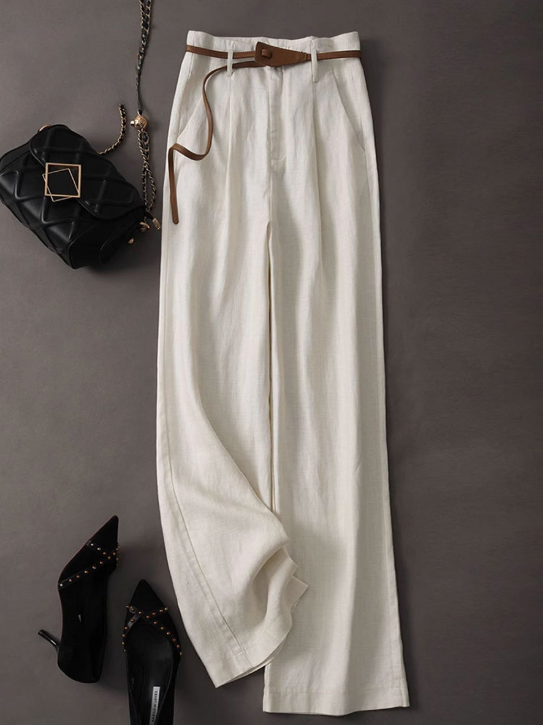 THE MARIVELLE | JACQUARD TENCEL-LINEN WIDE-LEG PANTS (BELT INCLUDED)