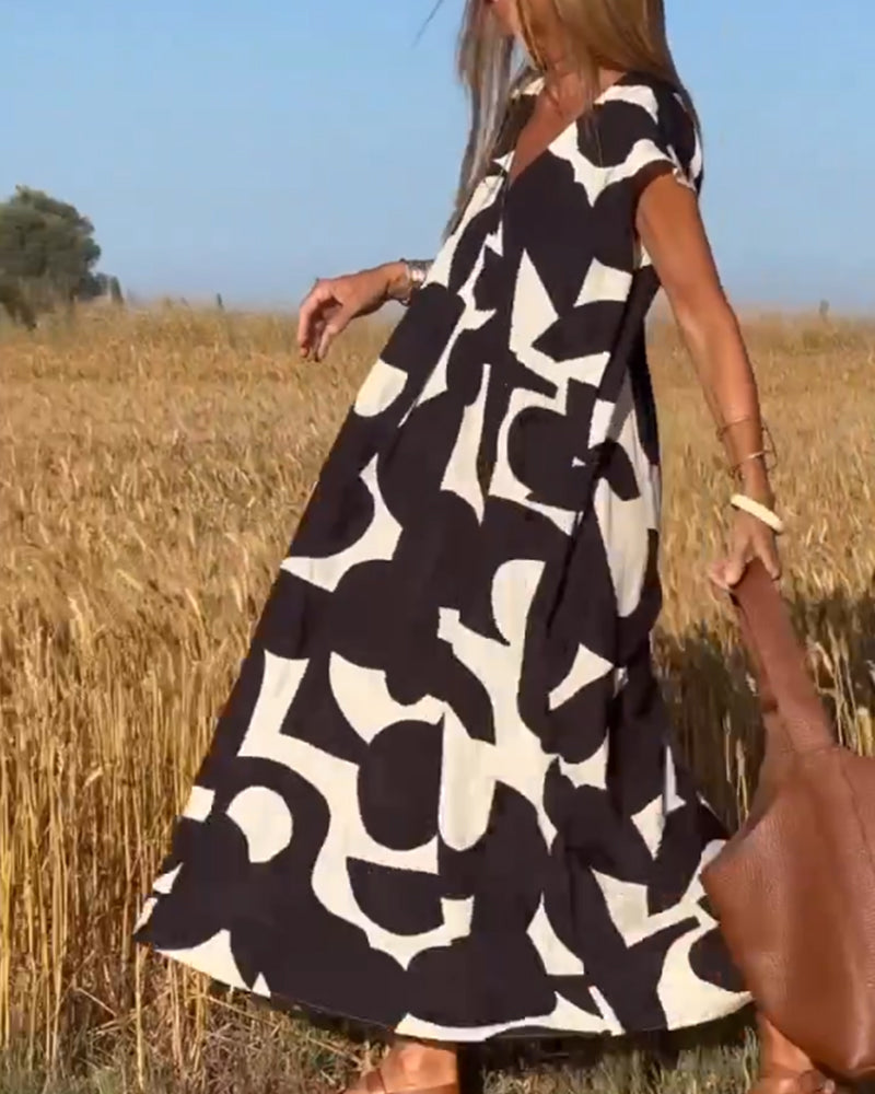 THE LIA | PRINTED V-NECK DRESS