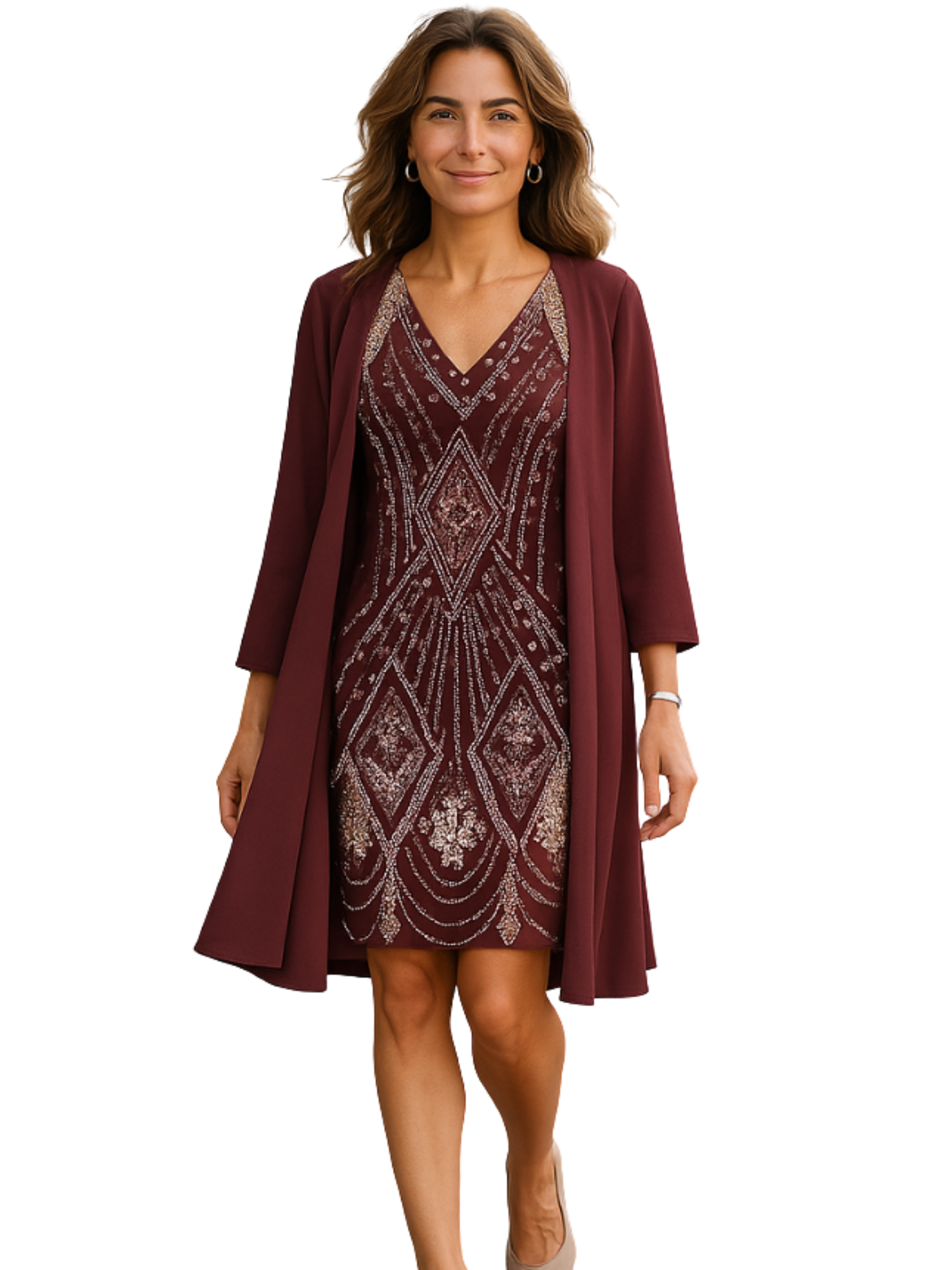 THE EVELINA | ELEGANT V-NECK DRESS & SHEER OVERLAY SET